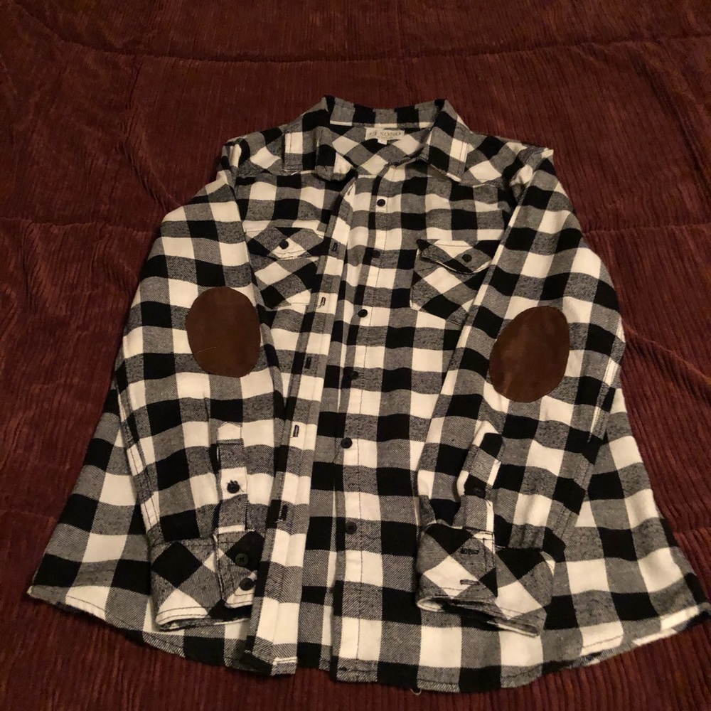 Black and white check patch Flannel shirt